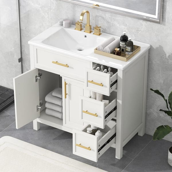 36 in. W x 18.3 in. D x 33.9 in. H Single Sink Bath Vanity in White with White Ceramic Top