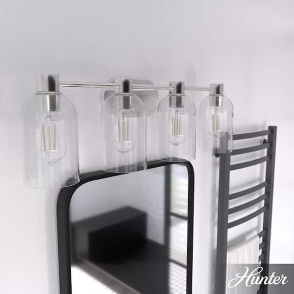 Hunter Lochemeade 28.5 in. 4 Light Brushed Nickel Vanity Light with Clear Seeded Glass Shades Bathroom Light