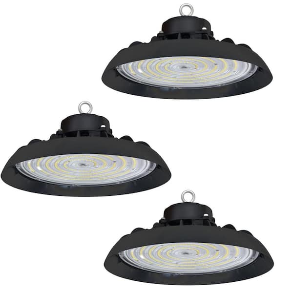 12 in. 600-Watt Equivalent Integrated LED Dimmable Black UFO High Bay Light,5000K High Bay Light, ETL Listed 3Pack