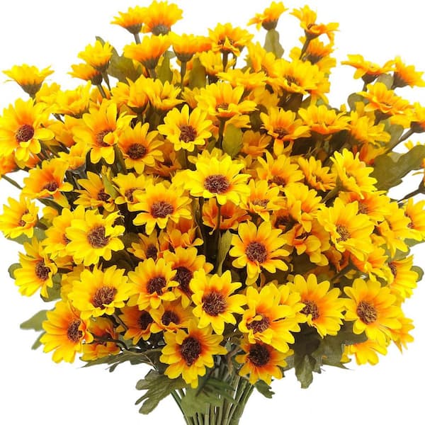 12.6 in. Yellow 7-Bundles Artificial Daisies Fake Mums Artificial