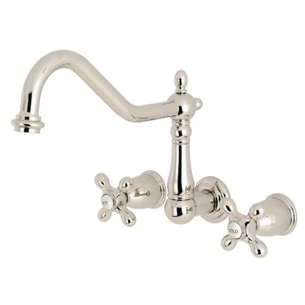 Kingston Brass Heritage 2-Handle Wall Mount Roman Tub Faucet in Polished Nickel
