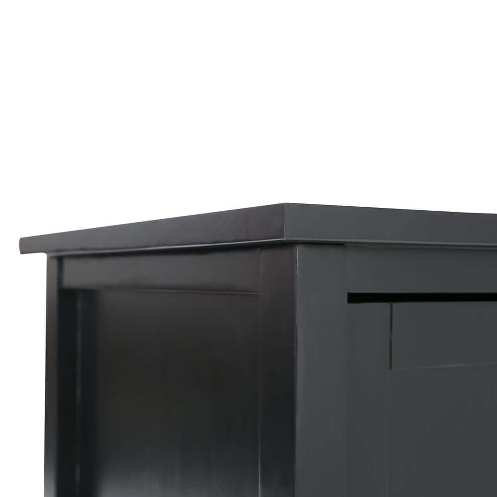 Black Solid Wood TV Media Stand with Cabinets for 50-inch TVs