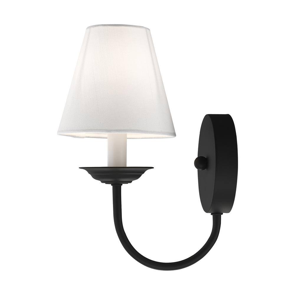 Black Steel Wall Sconce with Off-White Shade