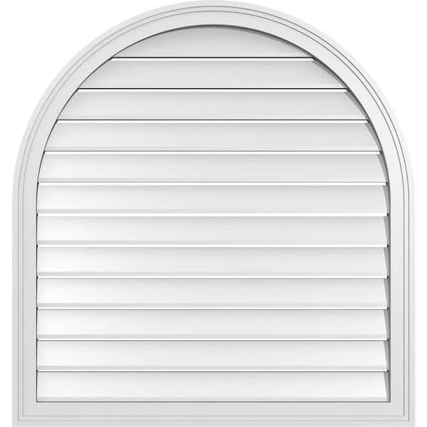 Ekena Millwork 34 in. x 36 in. Round Top White PVC Paintable Gable Louver Vent Functional