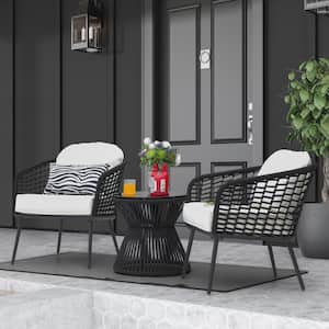 3-Piece Metal Outdoor Dining Patio Bistro Set with White Cushion