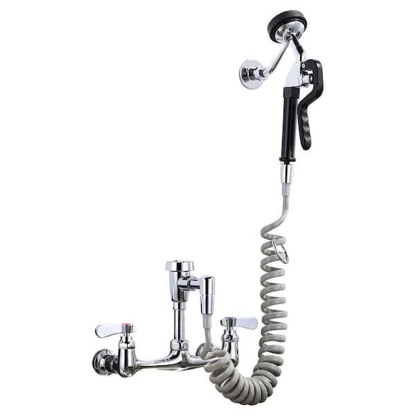 WOWOW 8 in. Double Handle Wall Mounted Pet Grooming Faucet in Chrome