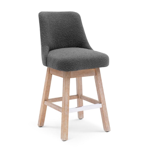 26 in. Stain Resistant Boucle Upholstered Counter Height Wood Frame Swivel Bar Stool in Gray