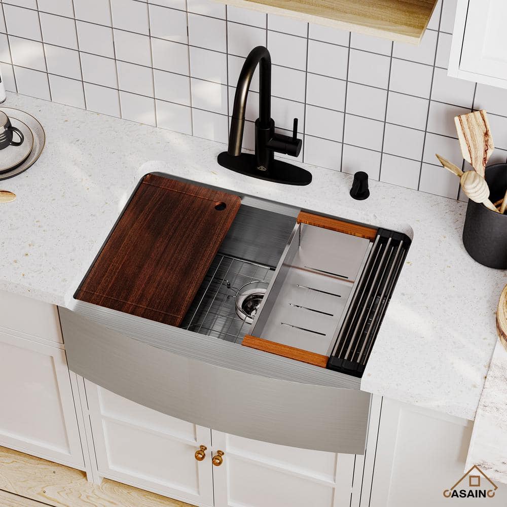 33" Stainless Steel Single Bowl Farmhouse Kitchen Sink with Accessories