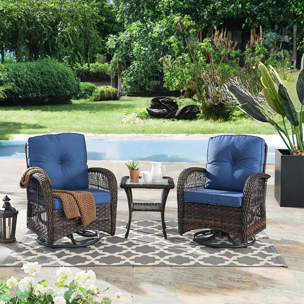 Pocassy 3-Piece Openwork Weaving Wicker Patio Conversation Swivel ...