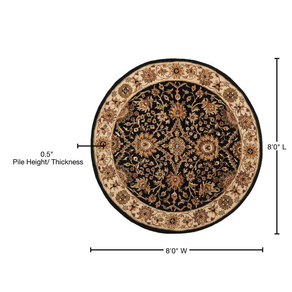 Handmade Black and Ivory Round Wool Tufted Area Rug