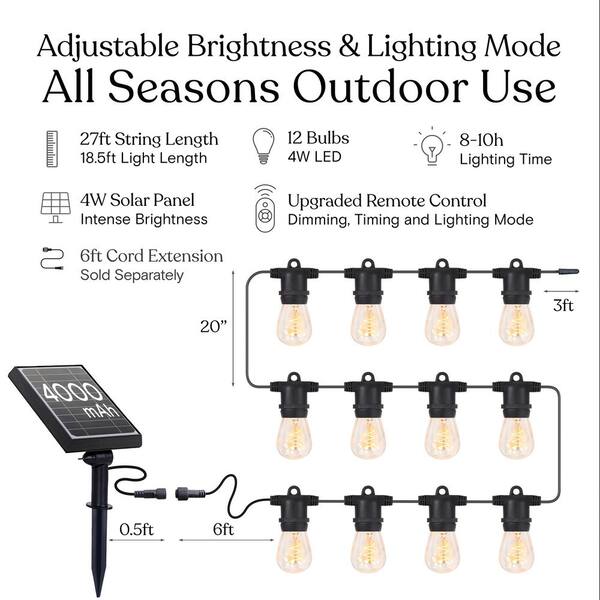 Brightech Ambience Pro 12-Light 27 ft. Outdoor Solar 1W 2700k LED S14  Hanging Edison Flame Bulb String-Light SLR-FLMHG - The Home Depot