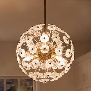 Modern Gold Sputnik Bedroom chandelier, 6-Light Dining Room Island Pendant Light Fixture with Flower Glasses