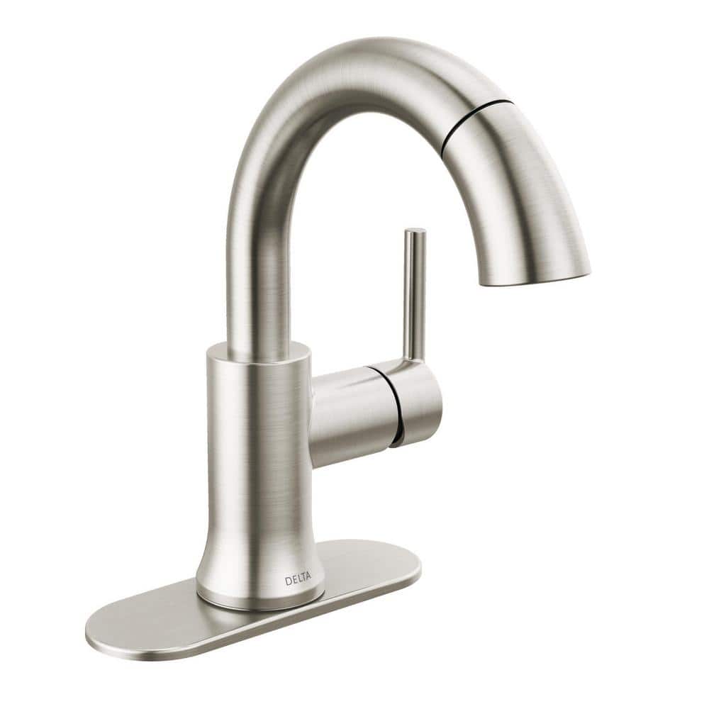 Delta Trinsic Single Handle High Arc Single Hole Bathroom Faucet with Pull-Down Spout in Stainless