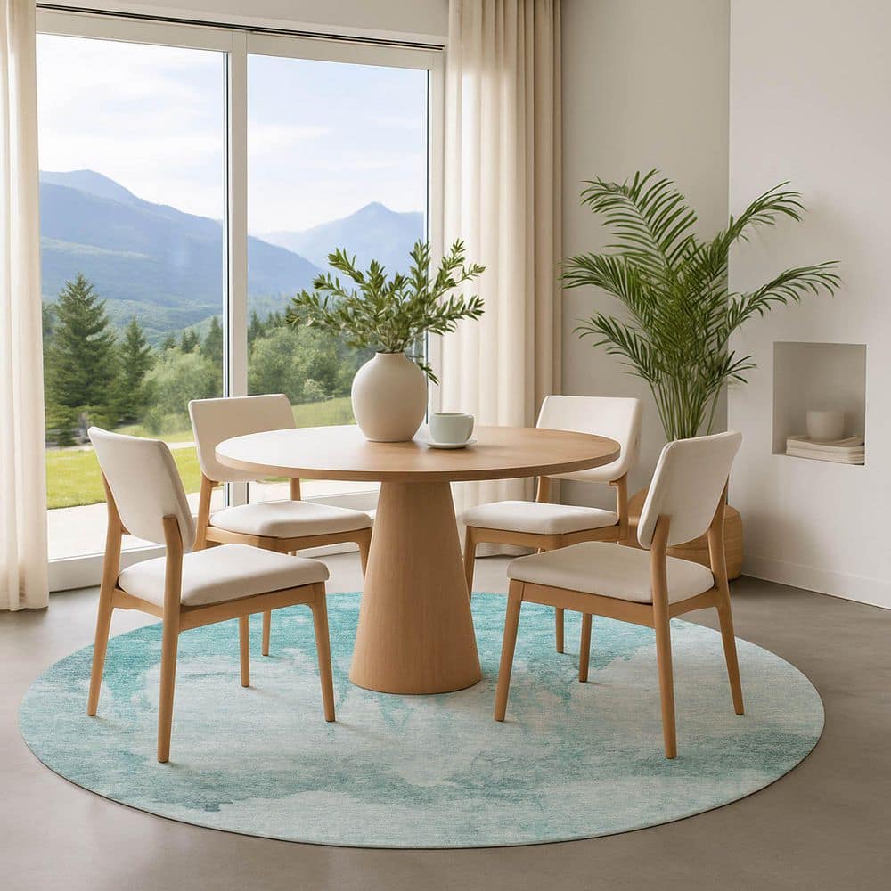 Mayfield Premium Machine Washable Abstract AMF1791 Teal 8 ft. x 8 ft. Round Rug price history on PriceWatchPro
