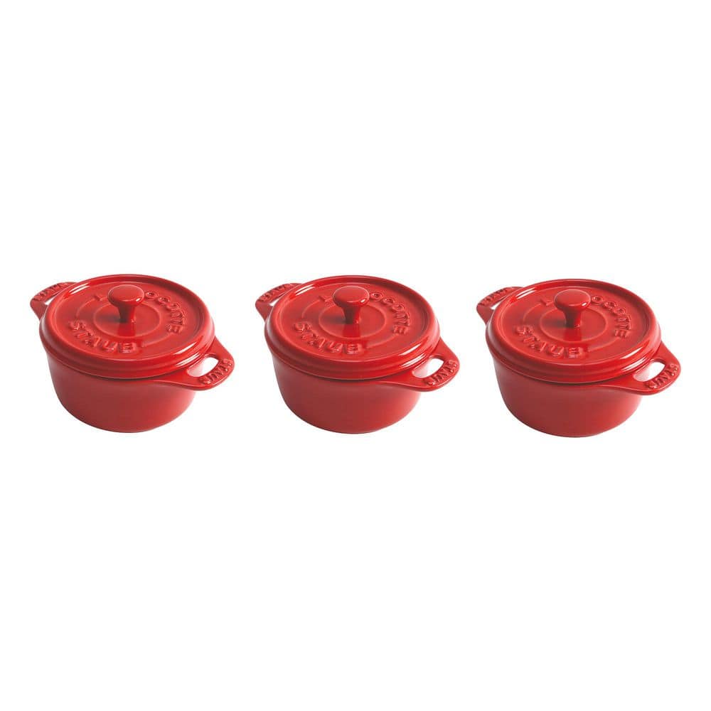 STAUB LA COCOTTE 3個セット　台付 staub Ceramic 3 Pieces Mini Round Cocotte Set - Cherry 1015093