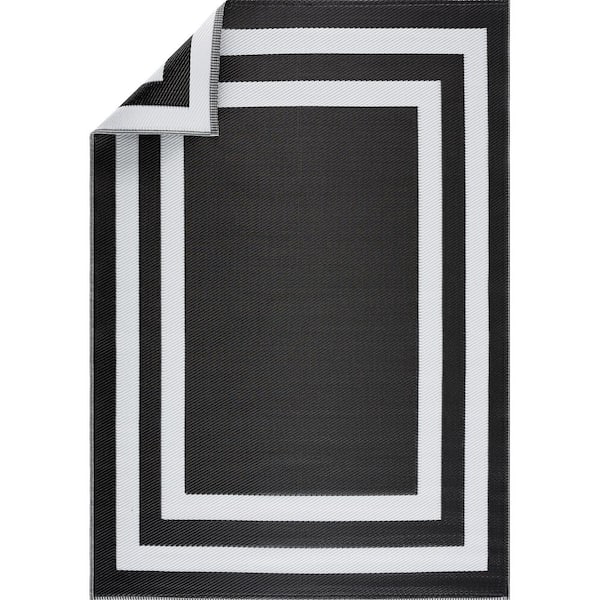 PLAYA RUG Paris Black White 4 ft. x 6 ft. Reversible Recycled Plastic Indoor/Outdoor Area Rug-Floor Mat