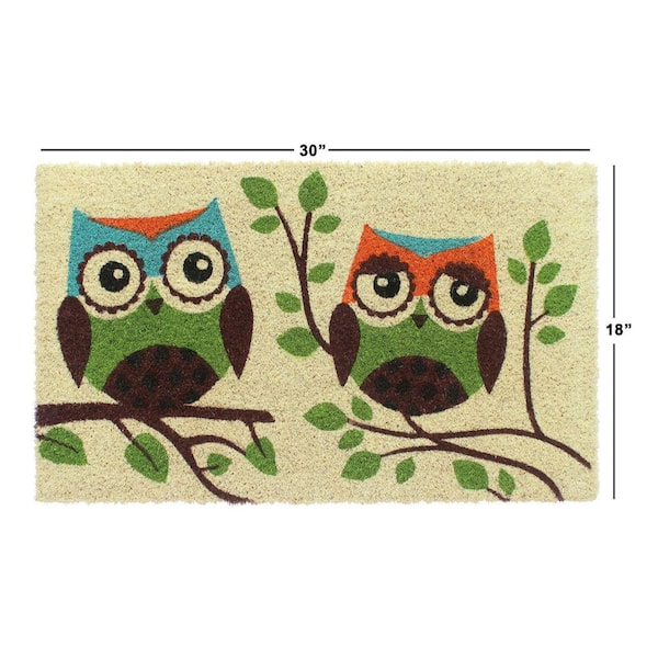 Welcome 2 Owls Multi 18 in. x 30 in. Coir Non-Slip Outdoor Doormat