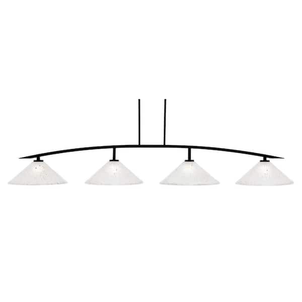 Unbranded Siena 4-Light Matte Black Billiard Light with 16 in. Frosted Crystal Glass Shades, no bulbs included