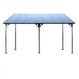 10 ft. x 14 ft. Gray Large Heavy Duty Outdoor Wall-Mounted Lean-to Metal Awning Pergola Gazebo with Roof