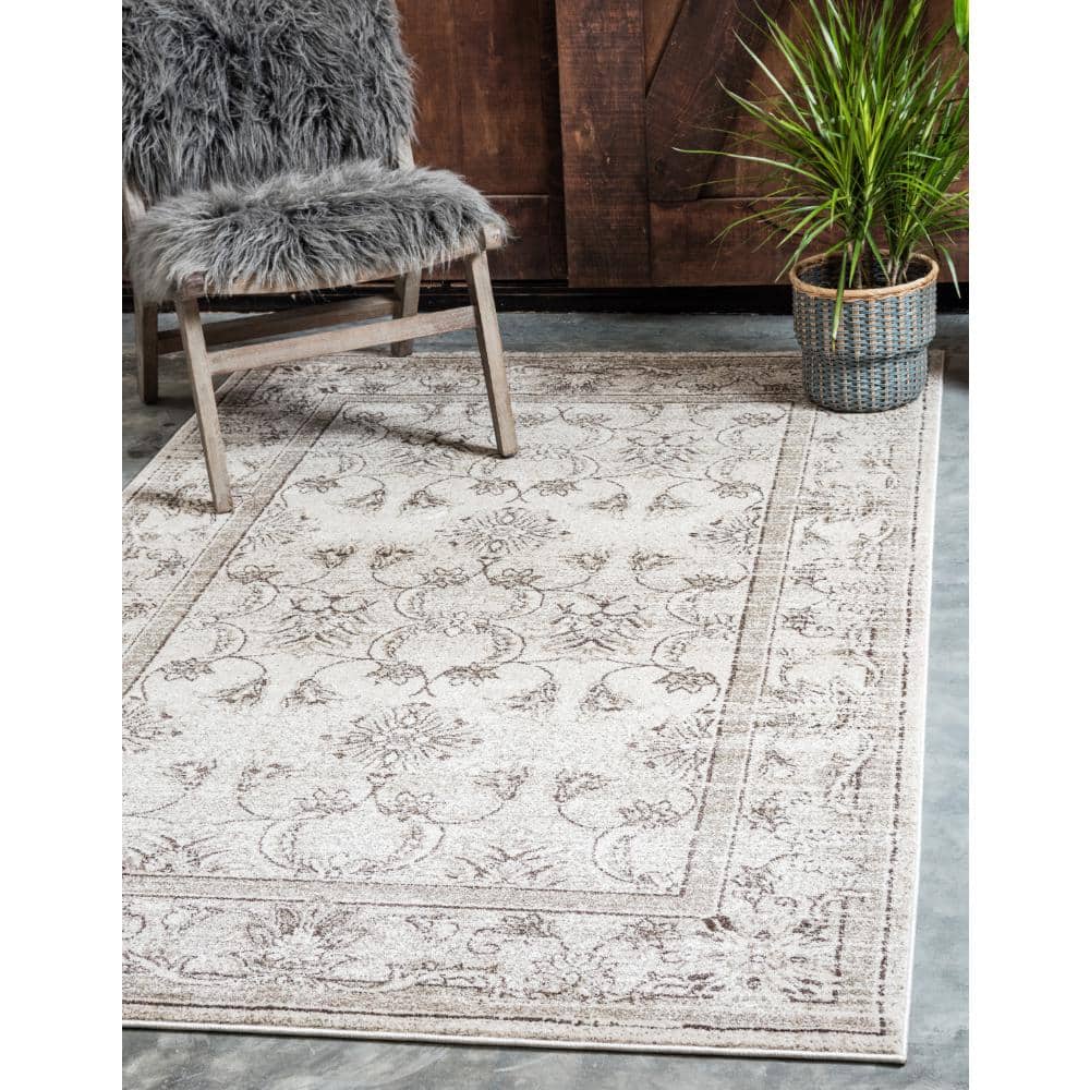Ivory Brown Stain-Resistant Rectangular Synthetic Rug 9' x 12'