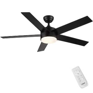 Modern 52 in. Indoor White Downrod Mount Integrated Ceiling Fan with Light Kit and Remote Control, 5 Plywood Blades