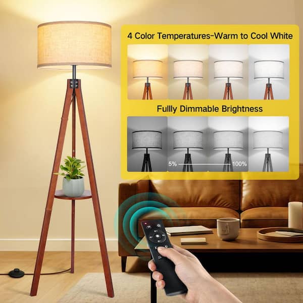 BICIK 61 in. Indoor Walnut Color 1-Light Dimmable Tripod Floor