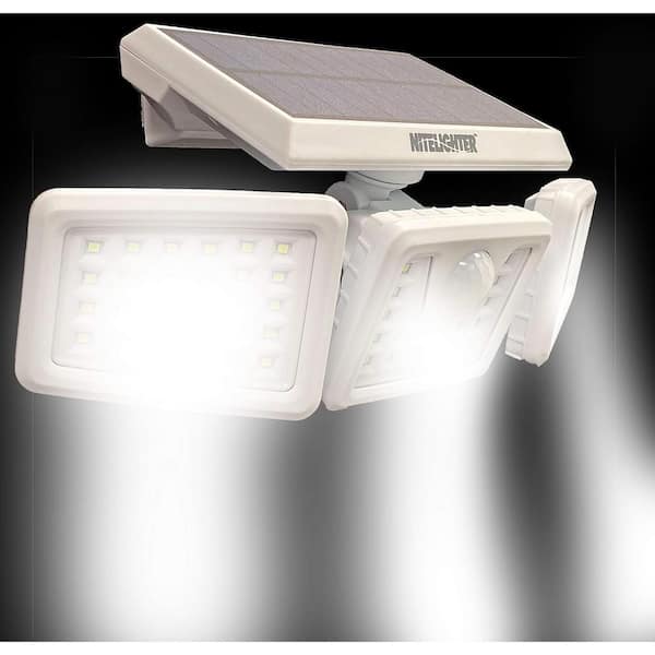 Nitelighter White Solar Powered Motion Activated Outdoor LED Area Spotlight with Daylight Sensor and 3 Adjustable Lamps