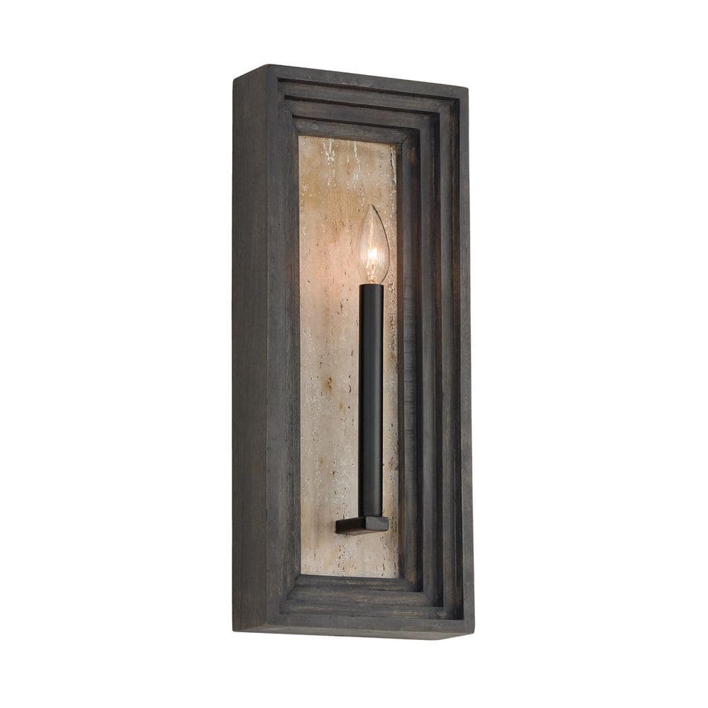Dunn 8.5 in. 1-Light Matte Black and Handcrafted Mango Wood in Espresso Stain Candle Sconce price history on PriceWatchPro