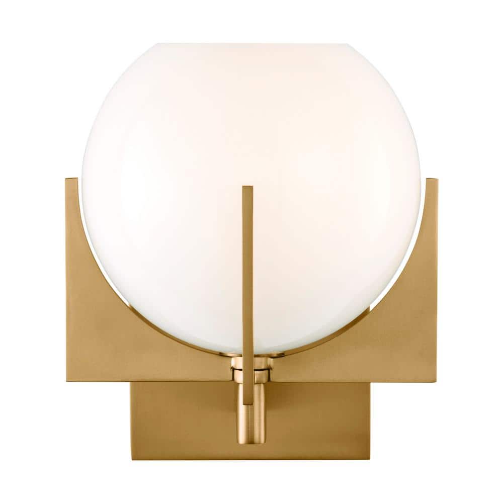 Abbott Retro-Inspired Burnished Brass Wall Sconce with Milk Glass Shade