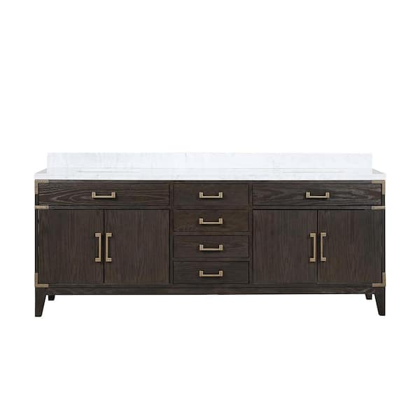 Fossa 84 in W x 22 in D Brown Oak Double Bath Vanity and Carrara Marble Top