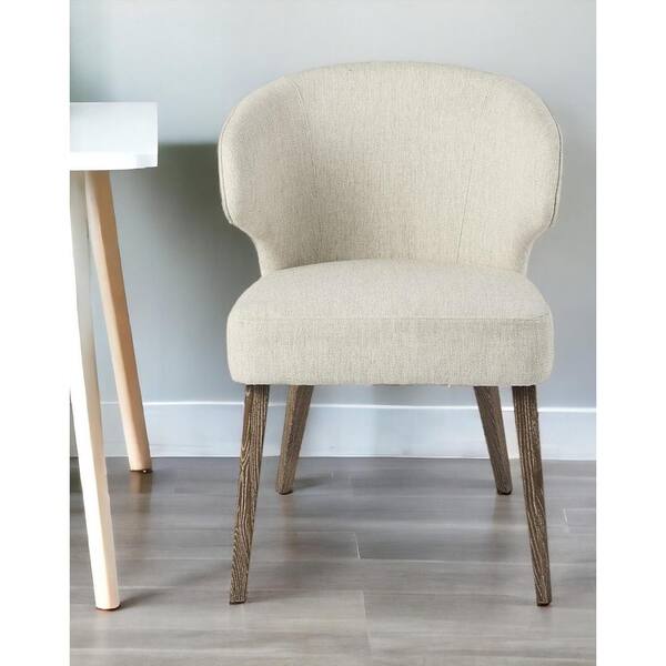 HomeRoots Ivory And Brown Mid Century Wingback Arm Chair