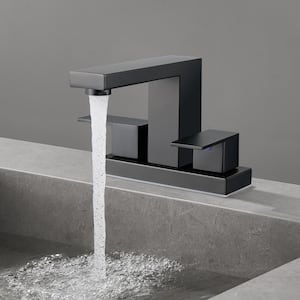 Minimalist 4 in. Centerset Double Handle Low Arc Bathroom Faucet with Drain kit Included in Matte Black