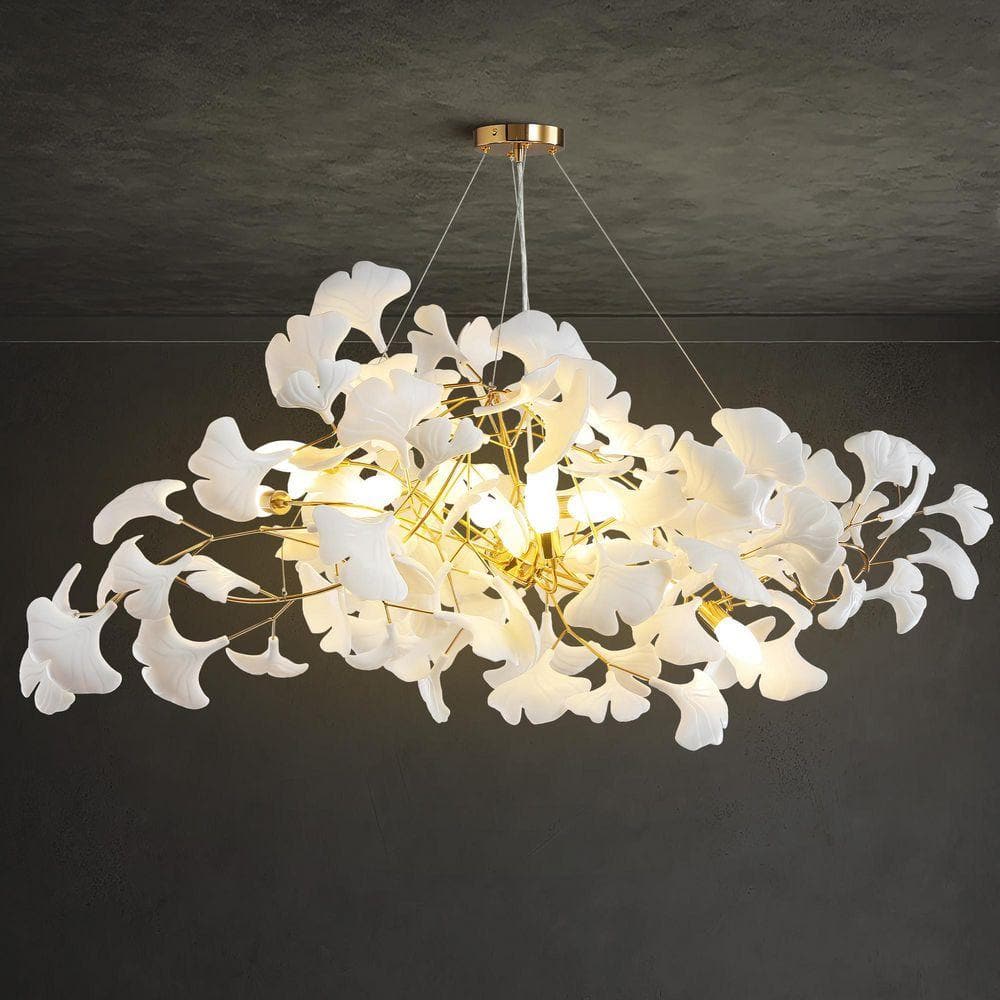 Gleam Flare 10 Light Gold Chandelier, Luxury Ginkgo Branch