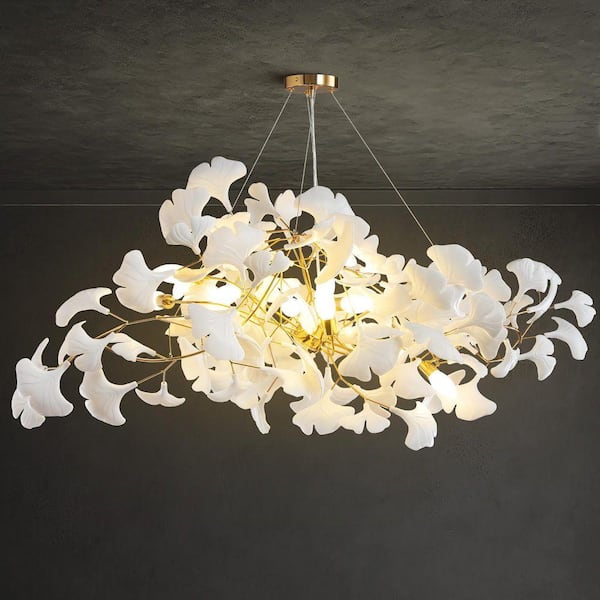 10 Light Gold Chandelier, Luxury Ginkgo Branch Chandelier for Living Room, Dining Room, Foyer, Kitchen Island-L59 in.