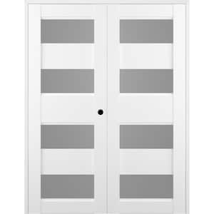 Della 56" x 84" Left Hand Active 4-Lite Frosted Glass Bianco Noble Wood Composite Double Prehung Interior Door