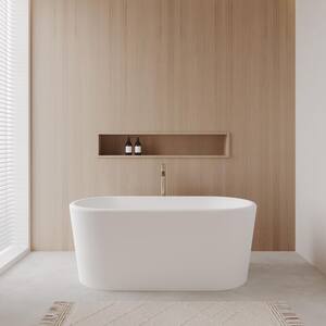 Ursula 59 in. Acrylic Flatbottom Bathtub in Matte White with Brushed Nickel Trim and Floor Mounted Faucet