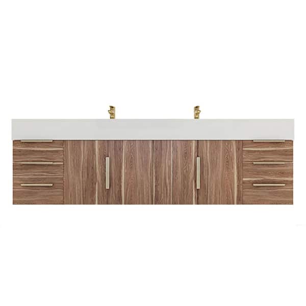 Bethany 71 in. W. x 20 in. D x 22 in. H Double Sink Floating Bath Double Vanity in White Oak with White Acrylic Top