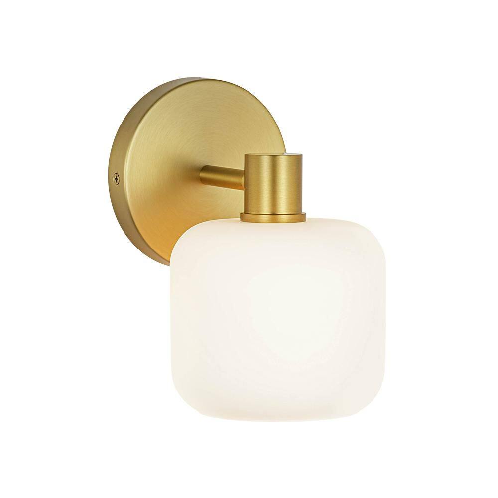 Orin 5 in. 1-Light Brushed Gold Contemporary Wall Sconce with Cylinder Milk White Frosted Glass Shade price history on PriceWatchPro