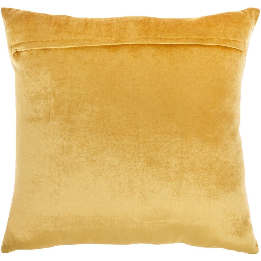 20" Gold Velvet Beaded Striped Square Throw Pillow