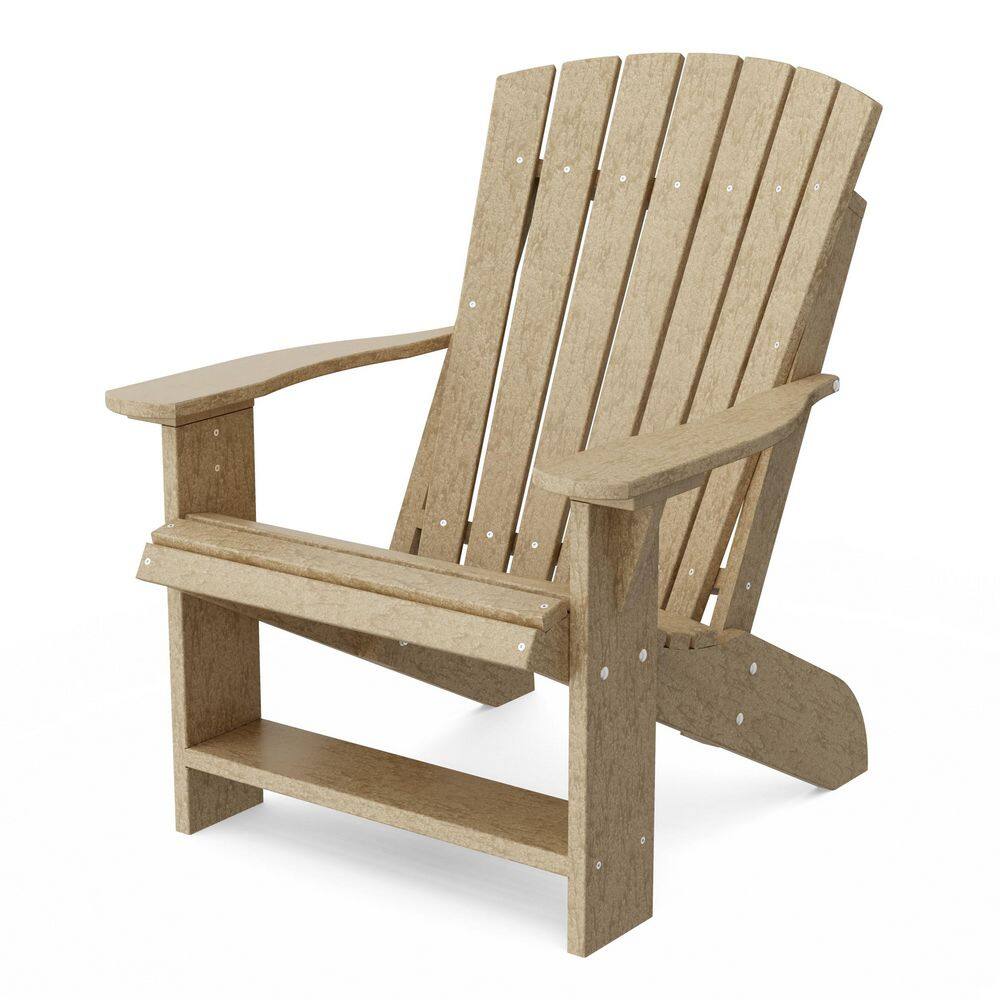 Weathered wood Adirondack chair in a 3/4 view.