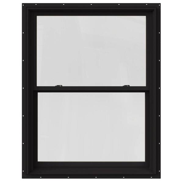 JELD-WEN 37.375 in. x 48 in. W-2500 Series Black Painted Clad Wood Double Hung Window w/ Natural Interior and Screen