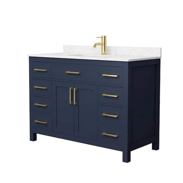 Beckett 48 in. W x 22 in. D x 35 in. H Single Sink Bathroom Vanity in Dark Blue with Carrara Cultured Marble Top