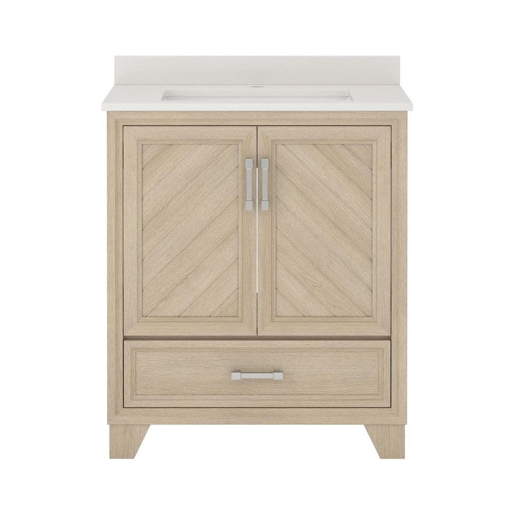 Ashlow 30 in. Single Sink Freestanding Natural Oak Bath Vanity with Crystal White Engineered Quartz Composite Top price history on PriceWatchPro
