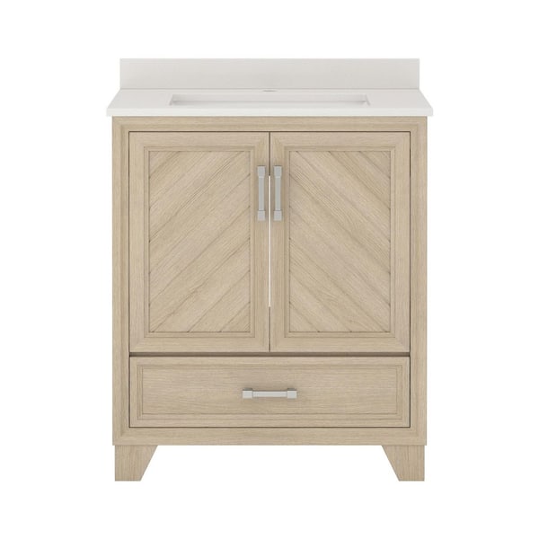 Ashlow 30 in. Single Sink Freestanding Natural Oak Bath Vanity with Crystal White Engineered Quartz Composite Top