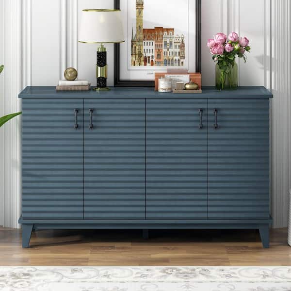 60 in. W x 18 in. D x 36 in. H Navy Blue Linen Cabinet Sideboard with 4 ...