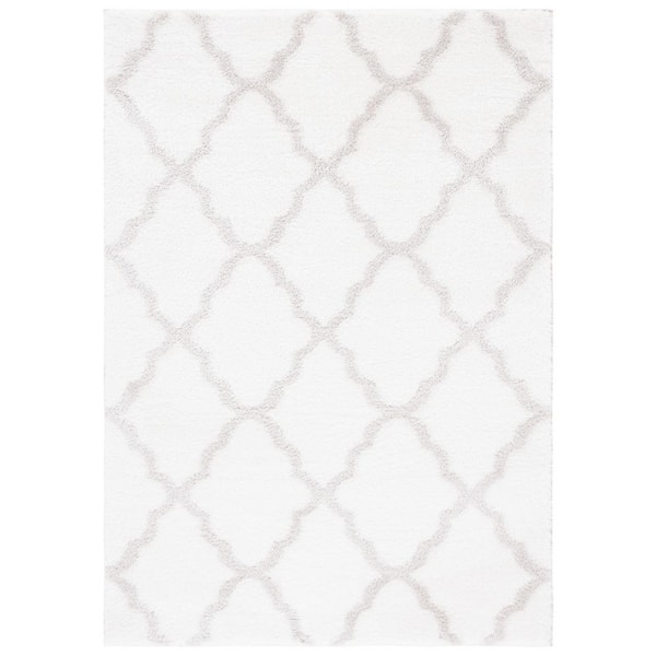 Tahoe Shag 7 ft. x 9 ft. White/Silver Trellis Diamond Area Rug
