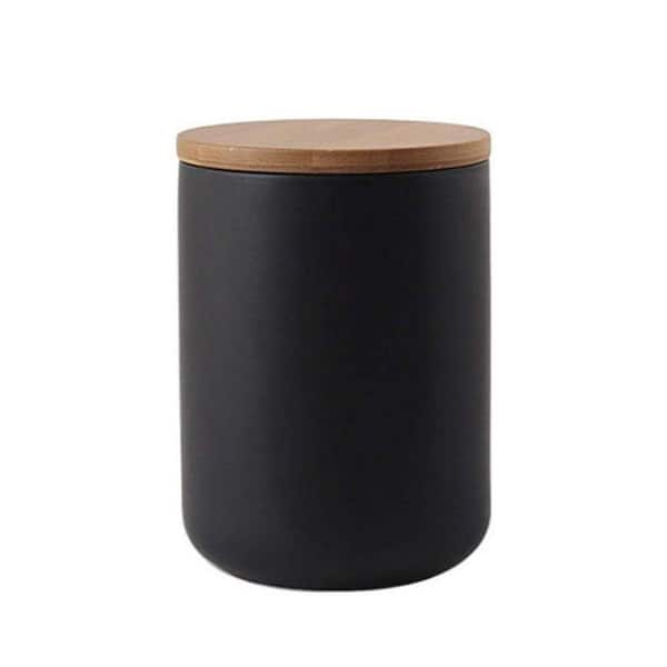 Ceramic Food Storage Jar Black 27oz Airtight Kitchen Canister with Bamboo Lid Modern Damp-Proof Seal Container