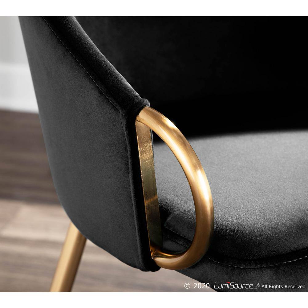 Claire Black Velvet Upholstered Low Arm Chair with Gold Metal Frame