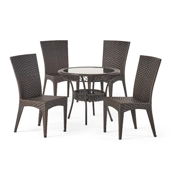 Noble House Josh Multi-Brown 5-Piece Faux Rattan Outdoor Patio Dining Set