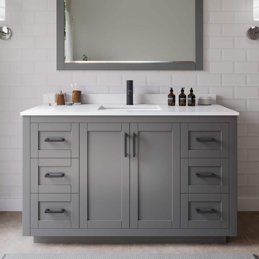 Miranda 54 in. W x 22 in. D x 33.75 in. H Single Sink Bath Vanity in Dark Gray with White Cultured Marble Top & Mirror price history on PriceWatchPro